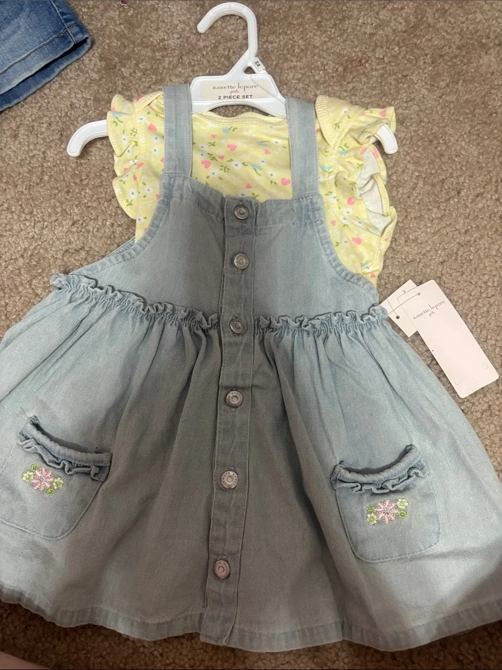 Carter's Light Blue Denim Jumper with Yellow Floral Top - 2-Piece Set